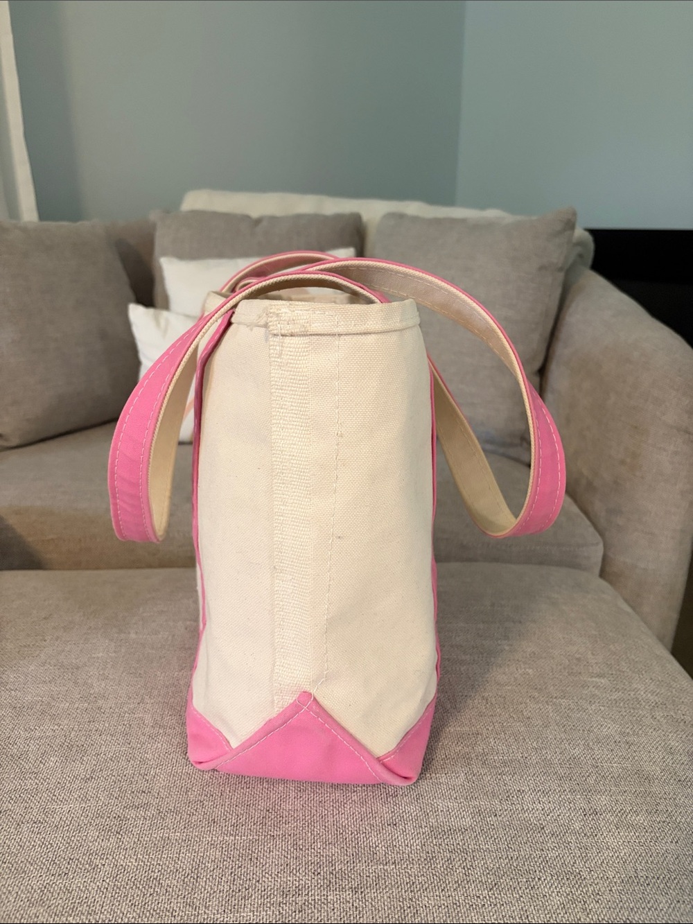 L.L. Bean Canvas Tote with Pink Accents and Embroidery - Picture 4 of 5